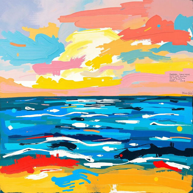 An abstract painting style depiction of a distant sea