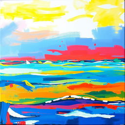 An abstract painting style depiction of a distant sea