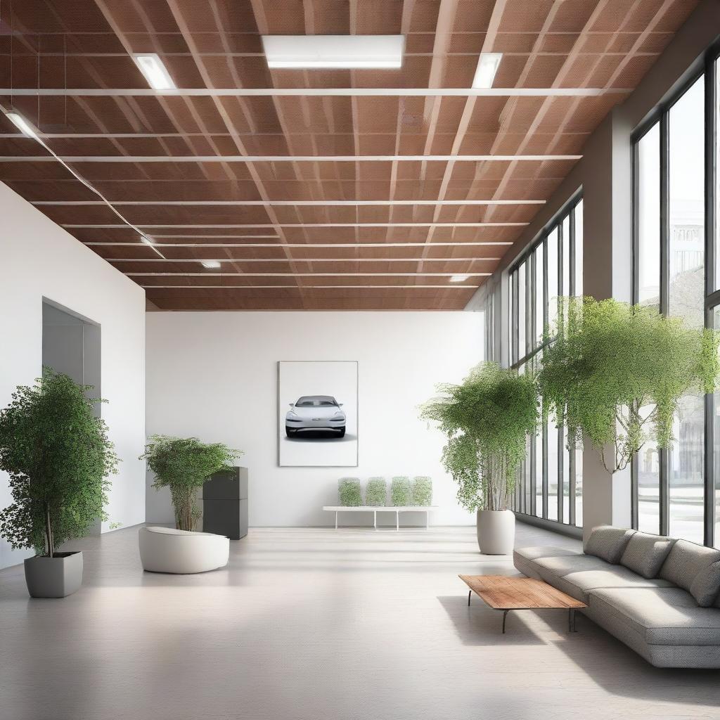 Create an image of the interior of office spaces in a building, showcasing that the company Earthgy is dedicated to electric cars and charging stations