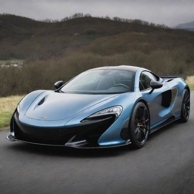 A striking hybrid car featuring the aerodynamic, sport-inspired design of a McLaren combined with the elegant, fluid design cues of a Mazda.