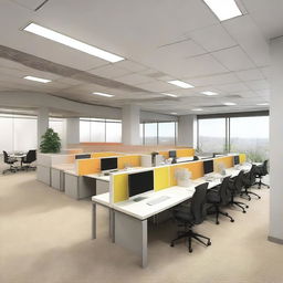 Create an image of the interior of office spaces in a building, featuring details that indicate the company is named Earthgy