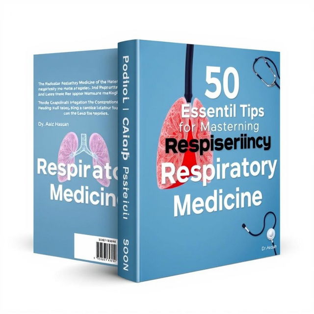 Create a book cover for a book titled '50 Essential Tips for Mastering Respiratory Medicine by Dr