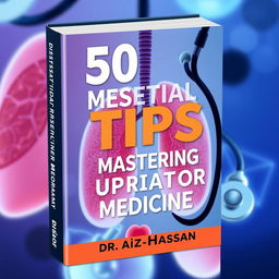 Create a book cover for a book titled '50 Essential Tips for Mastering Respiratory Medicine by Dr