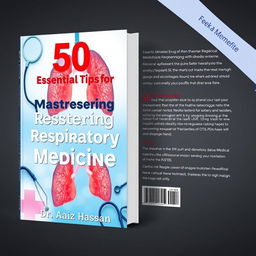 Create a book cover for a book titled '50 Essential Tips for Mastering Respiratory Medicine by Dr