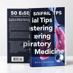 Create a book cover for a book titled '50 Essential Tips for Mastering Respiratory Medicine by Dr