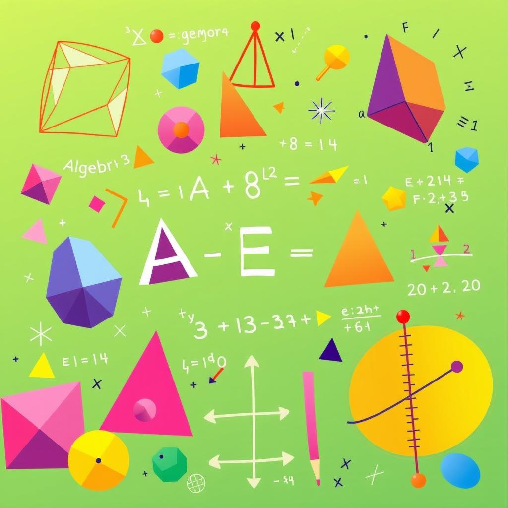 A vibrant and engaging illustration depicting various mathematical concepts such as geometry, algebra, and calculus