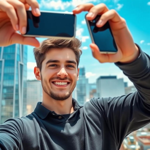 A person taking a selfie with a smartphone