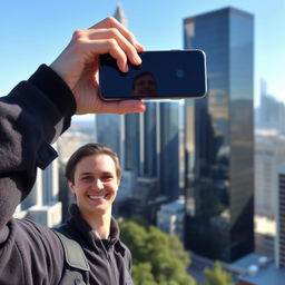 A person taking a selfie with a smartphone