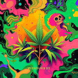 Create a vibrant and artistic album cover themed around the concept of weed