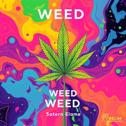 Create a vibrant and artistic album cover themed around the concept of weed