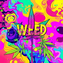 Create a vibrant and artistic album cover themed around the concept of weed