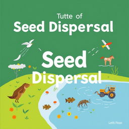 Create an educational and artistic image illustrating the concept of seed dispersal