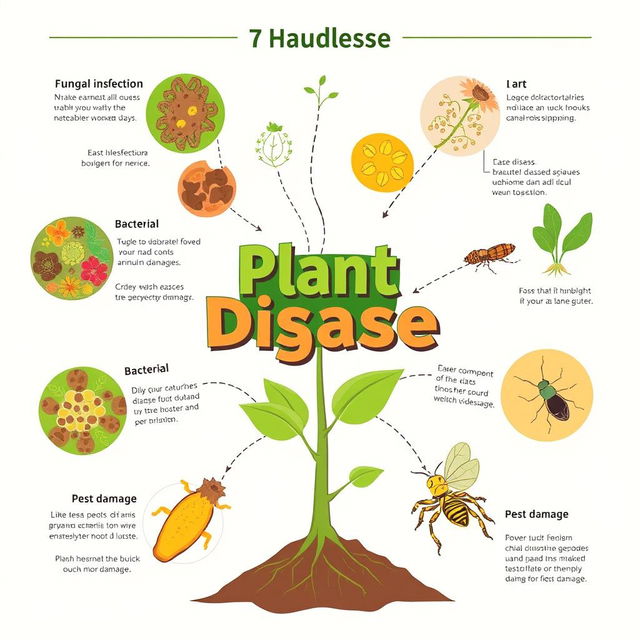 Create an educational and artistic image illustrating the concept of plant disease