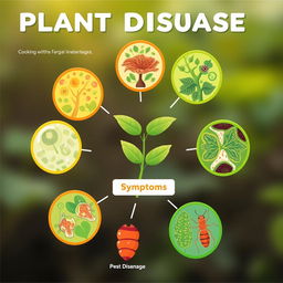 Create an educational and artistic image illustrating the concept of plant disease