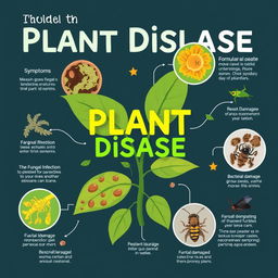 Create an educational and artistic image illustrating the concept of plant disease