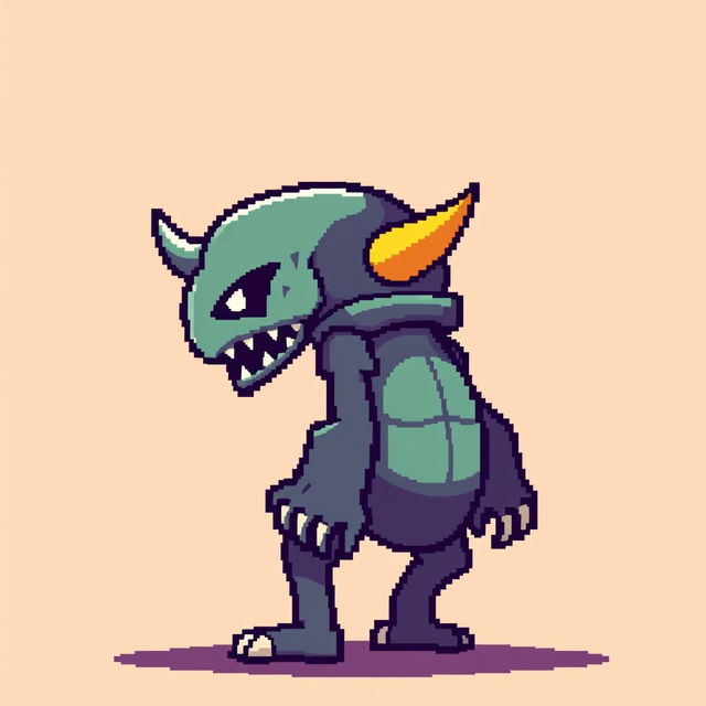 A pixel art enemy character for a 2D video game, shown in profile view