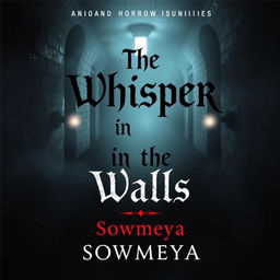 A chilling and suspenseful book cover for a horror novel titled 'The Whisper in the Walls' written by Sowmeya