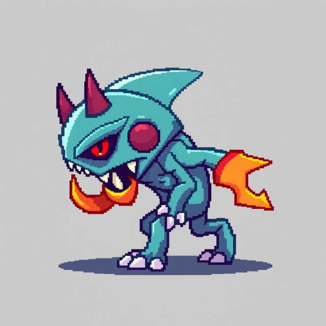 A pixel art enemy character for a 2D video game, shown in profile view