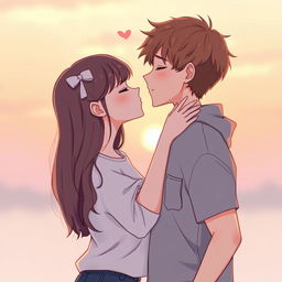 A teenage girl and teenage boy sharing a gentle kiss