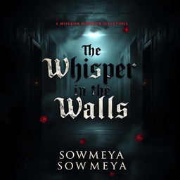 A chilling and suspenseful book cover for a horror novel titled 'The Whisper in the Walls' written by Sowmeya