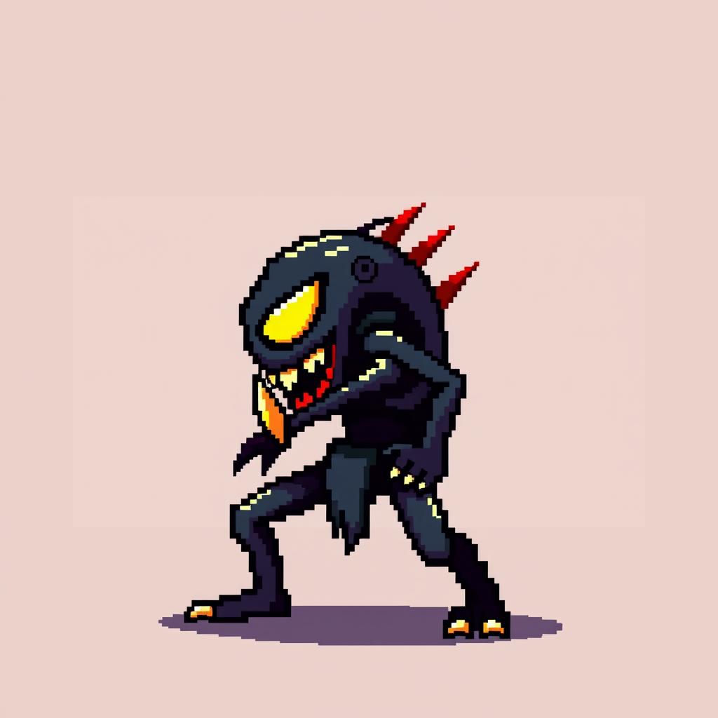 Create a pixel art enemy character for a 2D video game, shown in profile view