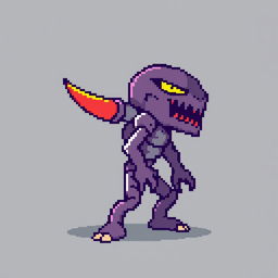 Create a pixel art enemy character for a 2D video game, shown in profile view