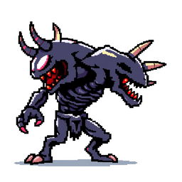 Create a pixel art enemy character for a 2D video game, shown in profile view