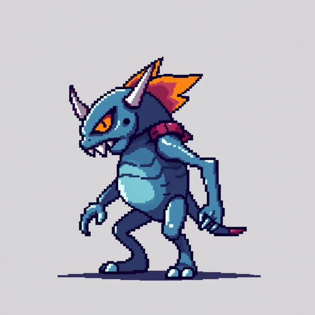 Create a pixel art enemy character for a 2D video game, shown in profile view