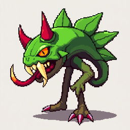 Create a pixel art enemy character for a 2D video game, shown in profile view