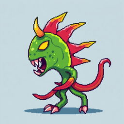 Create a pixel art enemy character for a 2D video game, shown in profile view