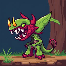 Create a pixel art enemy character for a 2D video game, shown in profile view