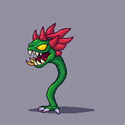 Create a pixel art enemy character for a 2D video game, shown in profile view