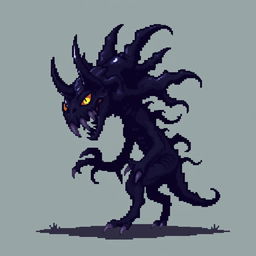 Create a pixel art enemy character for a 2D video game, shown entirely in profile view