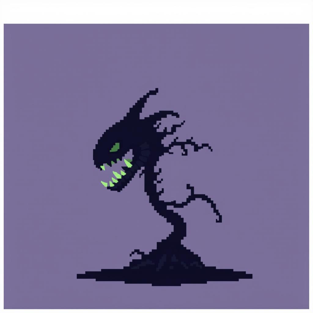 Create a very simple pixel art enemy character for a 2D video game, shown entirely in profile view