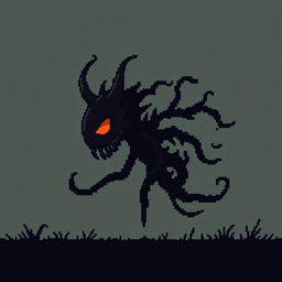 Create a very simple pixel art enemy character for a 2D video game, shown entirely in profile view