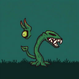 Create a very simple pixel art enemy character for a 2D video game, shown entirely in profile view