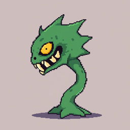 Create a very simple pixel art enemy character for a 2D video game, shown entirely in profile view