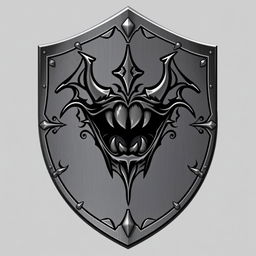 Create an image of a medium-sized shield with a slight demonic mouth subtly engraved on its surface