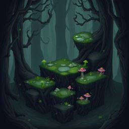 Create platform blocks for a 2D video game set in a dark forest