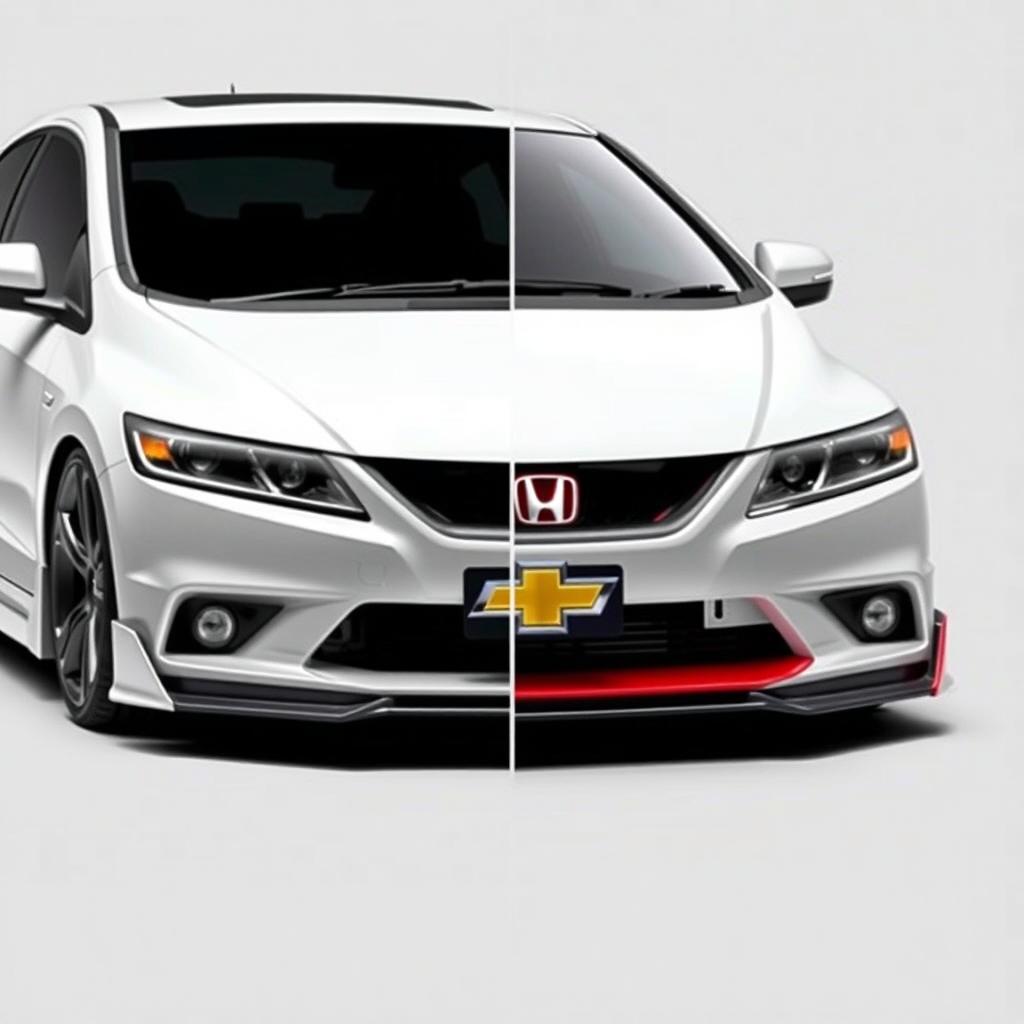 Create an image of a Honda car that has been modified to look like a Chevy