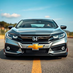 Create an image of a Honda car that has been modified to look like a Chevy