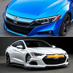 Create an image of a Honda car that has been modified to look like a Chevy