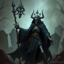 Create a detailed fantasy image featuring Zorvath the Lord of the Dead, an Undead Death Cleric