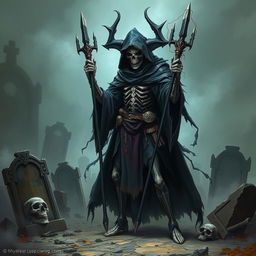 Create a detailed fantasy image featuring Zorvath the Lord of the Dead, an Undead Death Cleric