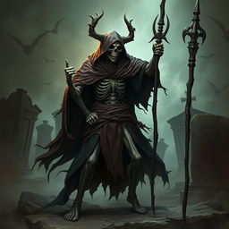 Create a detailed fantasy image featuring Zorvath the Lord of the Dead, an Undead Death Cleric