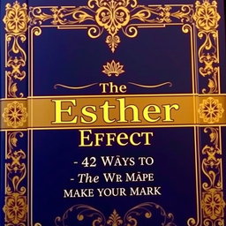 A royal book cover on leadership with the title 'The Esther Effect: 42 Ways to Make Your Mark' in gold ink