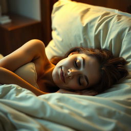 A stepmother lying in bed, resting peacefully with a serene expression on her face