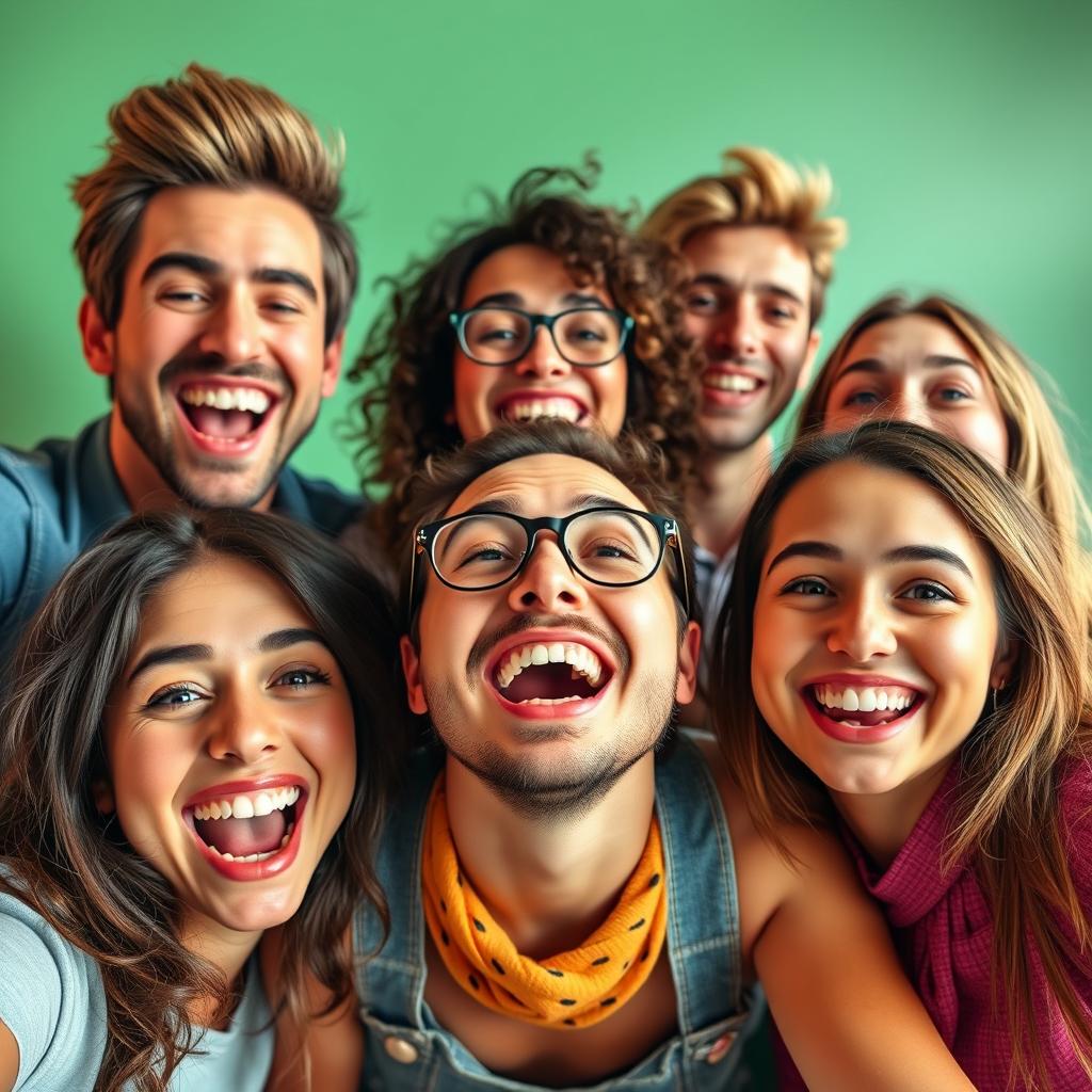 Create a quirky and fun profile picture featuring smiling friends