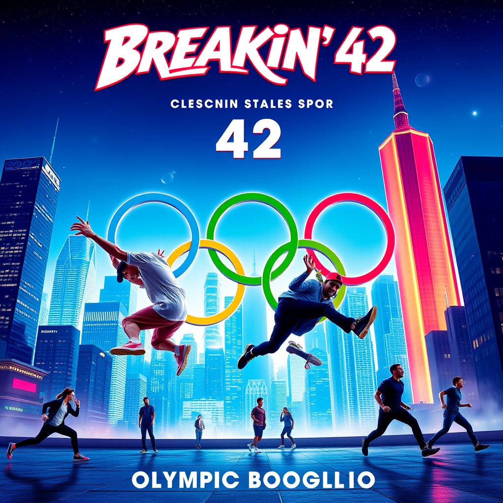 Create a vibrant movie poster for 'Breakin' 42: Olympic Boogaloo