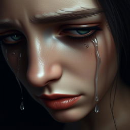 A realistic photo design of a face with tears in the eyes